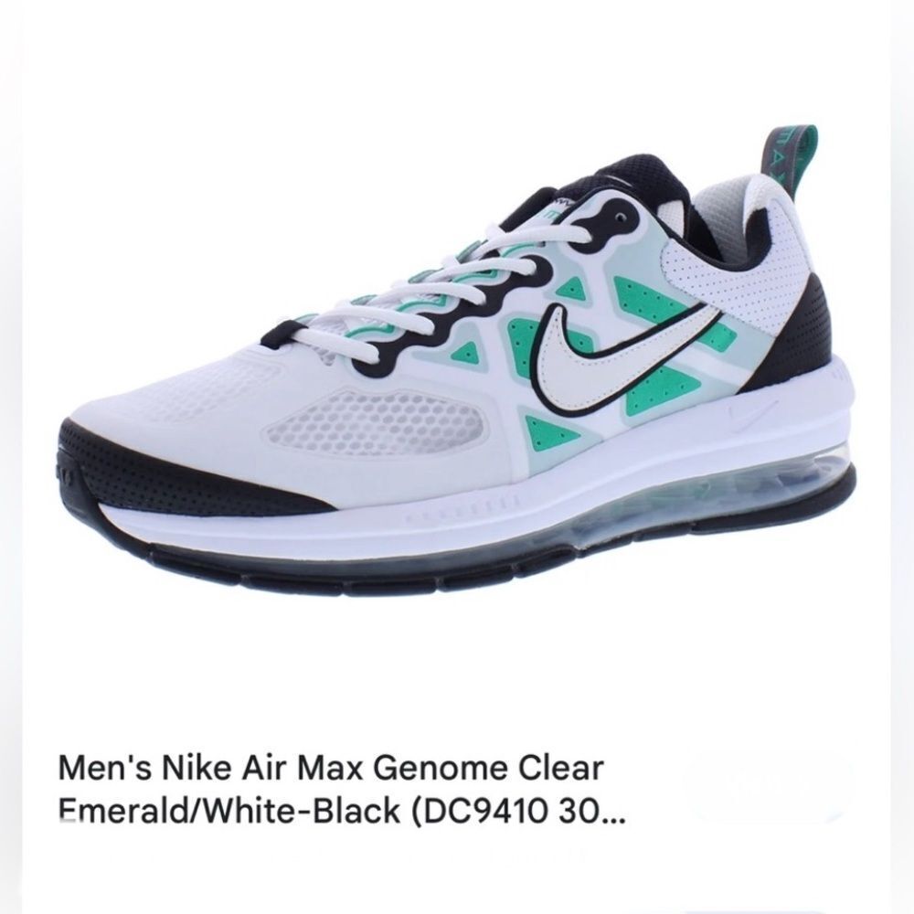 Nike Air Max Genome White Clear Emerald Black Athletic Lace Up Sneakers